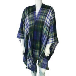 Mohair Womens Size One Size Fits All OSFA Wrap Poncho Sweater Tartan Plaid